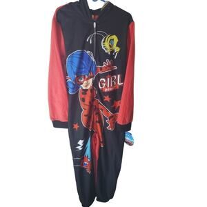 Miraculous One Piece Hooded Zip-up Pajamas, Size 8
